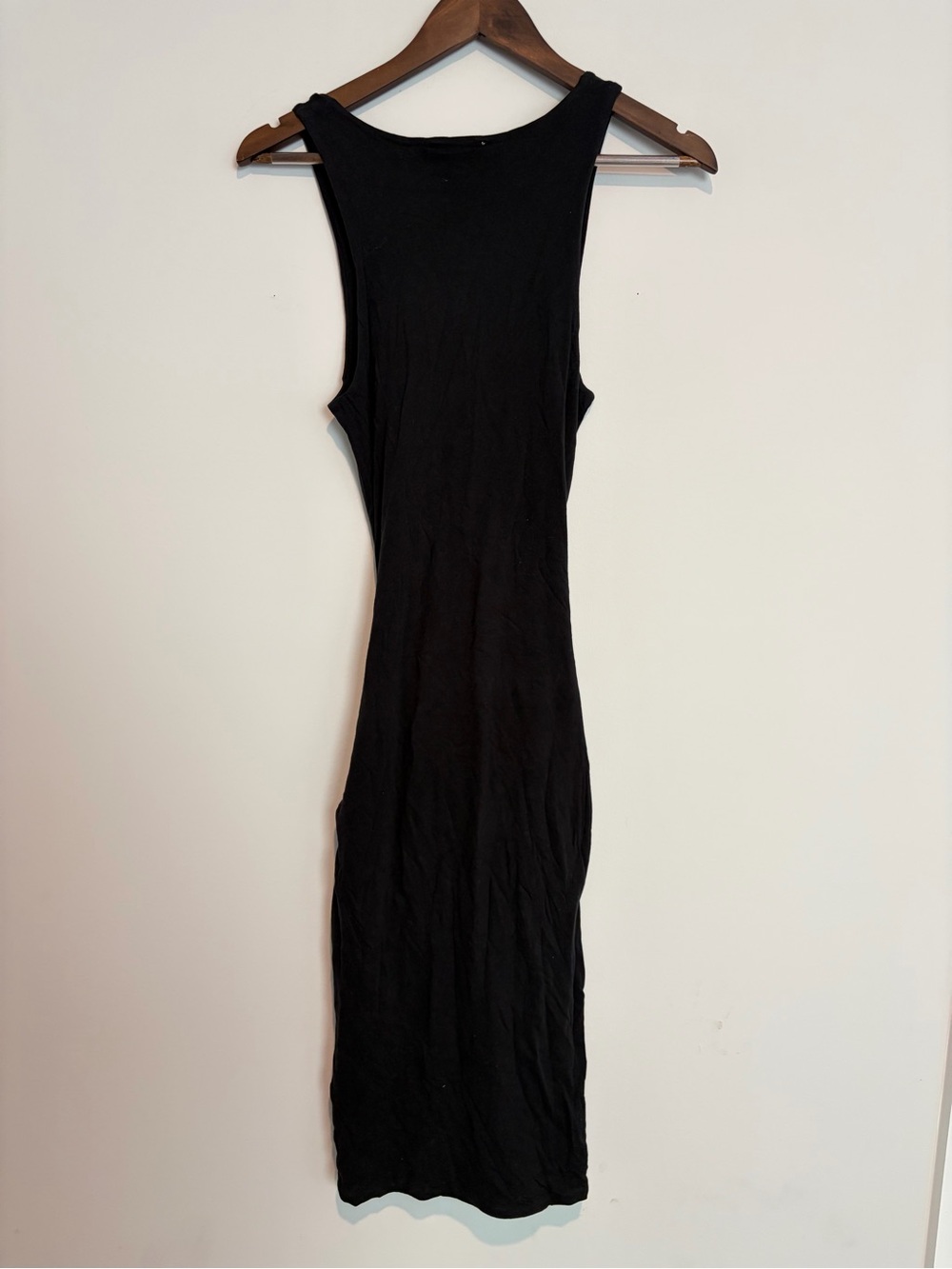 James Perse Black Draped Midi Dress 0 Ruched Bodycon Minimalist Made USA - Picture 5 of 5